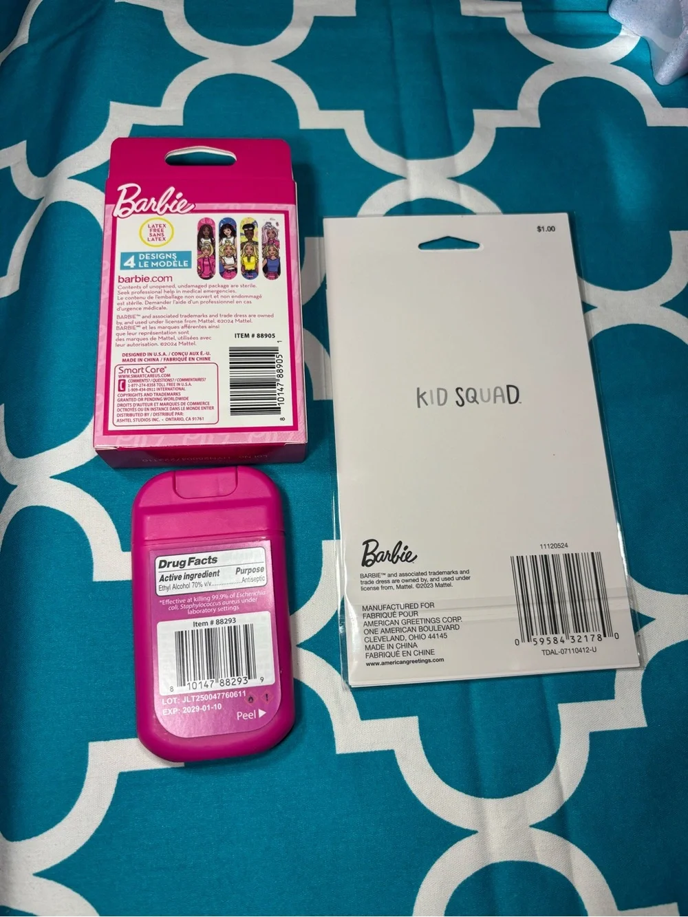 New Barbie 3 pc Bundle Hot Pink Bandage & Sanitizer Carry Set